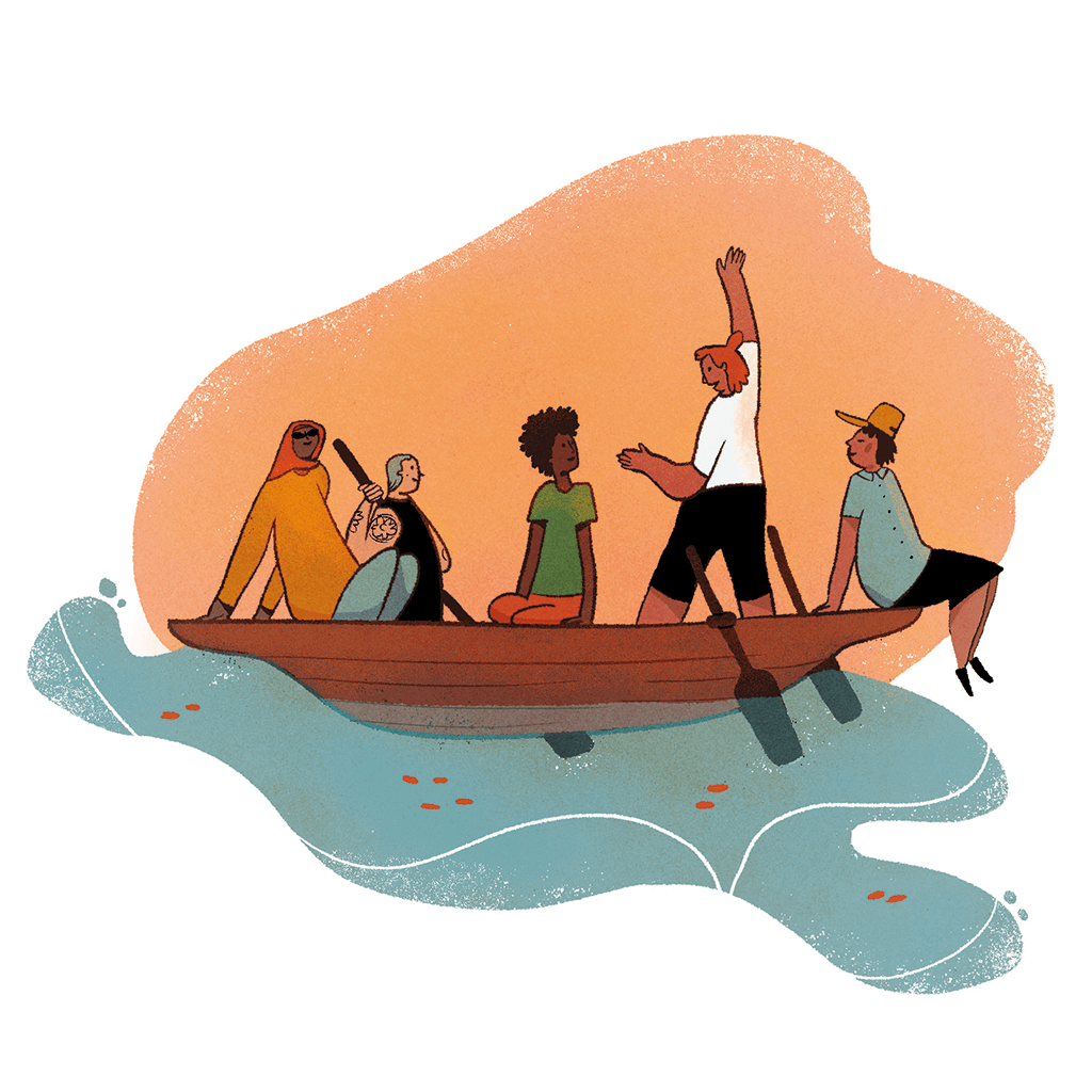 Several people in a boat